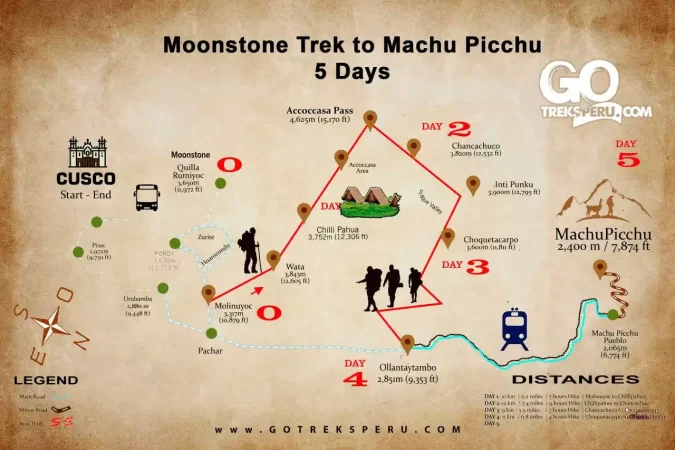 Moonstone Trek To Machu Picchu 5 Days map